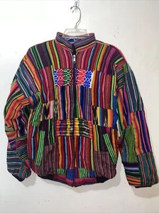 Vtg Hand Made in Guatemala Jacket Adult Medium Multicolor Patchwork Bomber FLAWS - Picture 1 of 17