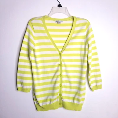 Pendleton Cárdigan Suéter Mujer Pequeño Verde Blanco Rayas Cuello en V Manga 3/4 Foto 1 de 4
