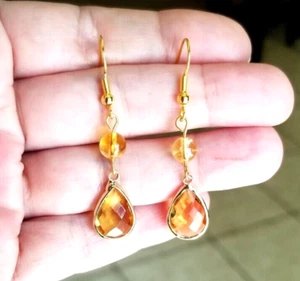 14k Gold Citrin Ohrringe Echt Citrin Hängel Ohrringe Citrin Schmuck - Bild 1 von 7