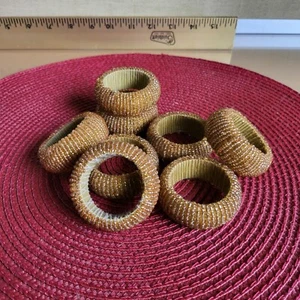 6er Set Bernstein Orange Golden Saatperlen Elegant Gewickelt Serviettenringe Esstisch - Bild 1 von 7