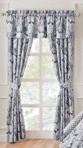 Rose Tree Wexford Lined Pole Top Window Curtain Panels Navy Blue White 100"x84" - Picture 1 of 3