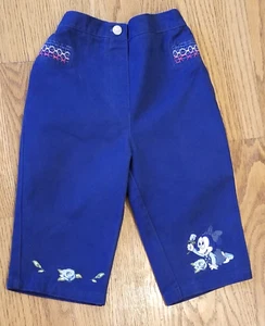 MICKEY & CO. DISNEY~PANTS~18M~GIRLS~BLUE~EMROIDERED MINNIE MOUSE & FLOWERS FALL - Picture 1 of 7