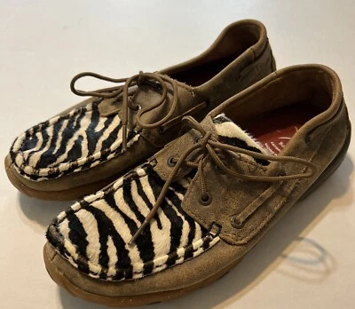 Twisted X Boots Zebra Hair On Hide Boat Shoes Moc Toe Women’s 7.5 - WDM0142 - Image 1 of 4