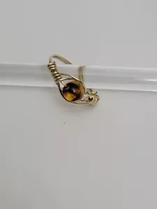 Anillo de cuentas envuelto en alambre de oro delgado, anillo de piedras preciosas, anillo de cuentas de cristal - Imagen 1 de 6
