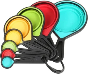 Collapsible Silicone Measuring Cups and Spoons Set 8-Piece Adjustable Measuring - Picture 1 of 9