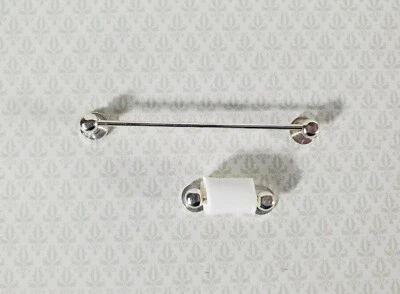 HANDLEY HOUSE Dollhouse Miniature Towel Rod & Toilet Paper Holder Bathroom 1:12 Scale Silver