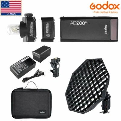 GODOX AD200Pro 200Ws 2.4G 1/8000 HSS Pocket Flash Light + AD-S7 Grid Softbox Kit - Image 1 of 4