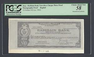 Iraq- Rafidain Bank Travellers Cheque 10 Dollars 1962 Photograph Proof AUNC - Picture 1 of 2