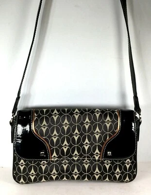 Beverly Hills Bag Lady La Tour Eiffel Paris Black Tan Fabric Faux Leather Bag - Image 1 of 4