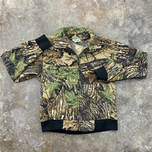 80S VINTAGE REALTREE FLEECE BOMBER JACKET MENS LARGE HUNTING FULL ZIP CAMO KEY - Picture 1 of 7