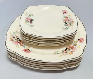 11pc Set Vintage Paden City Pottery Plates Regina Shape Floral w Platinum Trim - Picture 1 of 10