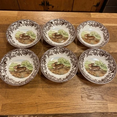 Set Of 6 Spode S3422 Woodland Hare /rabbit Cereal Bowl 6-1/4" England China - Image 1 of 4