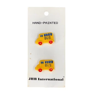 JHB International Buttons Hand Painted School Bus Yellow Red Blue Unique Vintage - Picture 1 of 6