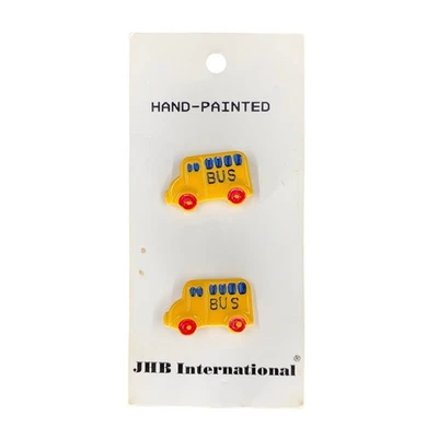 JHB International Buttons Hand Painted School Bus Yellow Red Blue Unique Vintage - Image 1 of 4