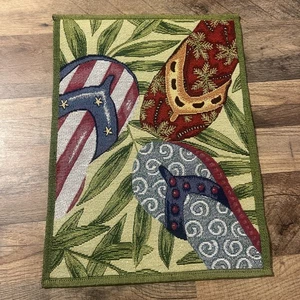 5 Vintage gewebte Tischsets & 36" Tischläufer mit Flip Flop und Blatt Design Beachy - Bild 1 von 5