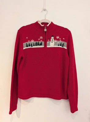 Breckenridge half zip knit  Ugly Christmas Sweater Cottagecore Snowman Red Sz M - Image 1 of 4
