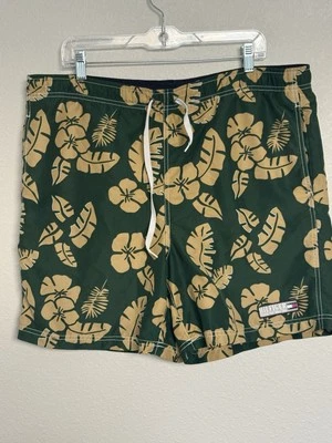 Tommy Hilfiger Classic Surf Swim Trunks M Green Tan Floral Hawaiian Board Shorts - Image 1 of 4