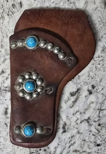 Vintage 1950er Hubley Leder Spielzeug Pistolenholster - verzierter Western-Stil mit blauem... - Bild 1 von 6