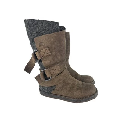 Bota de fieltro SOREL Crater Chipahko EE. UU. 7 mujeres cuero marrón hebilla correas WTPF  Foto 1 de 4