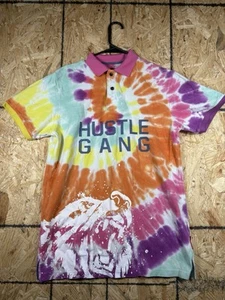 VTG Hustle Gang Polo shirt mens M Tie-Dye Short sleeve Y2K - Picture 1 of 9