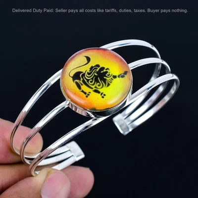 Brazalete de moda de piedra de ónix con signo de zodiaco Leo redondo venta Cyber Monday plata 925 Foto 1 de 4