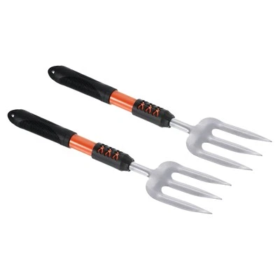 Horquilla de jardinería manual de 15,7" 3 dientes, horquilla de paso de acero de alto carbono de 2 piezas, plateada Foto 1 de 4