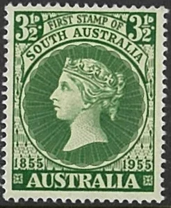 1955 First Stamp of South Australia Queen Victoria effigy 31/2d Centenary issue - Picture 1 of 1