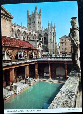 Postcard: Roman Bath & The Abbey (16th cent Saxon), Bath, UK, unposted, ex cond - Image 1 of 2