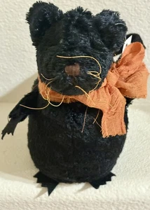 Vintage Black Halloween Rat Orange Bow Plush Stuffed Animal Weighted 7” - Picture 1 of 5