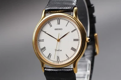 Винтажные мужские кварцевые часы 1989 Seiko Dolce 9531-6030 золото римские HAQ из Японии - Изображение 1 из 4