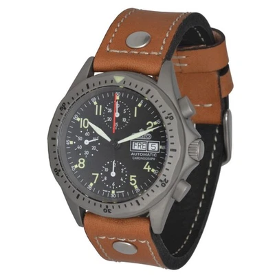 Relógio automático Aristo 3H244-FL cronógrafo aço inoxidável couro safira SW500 - Imagem 1 de 3