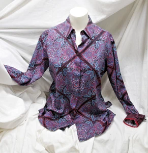 Foxcroft NYC, Gr. 6 Blumen Paisley Knopfleiste, Langarm, Kragen - Bild 1 von 6