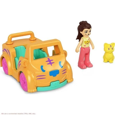 Polly Pocket Pollyville Micro Doll with Tiger-Themed Car and Mini Tiger - Image 1 of 4
