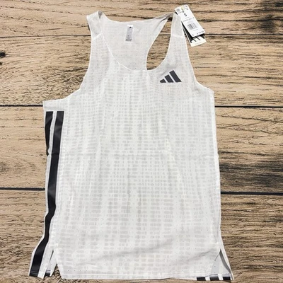 Adidas Singlet Tank Masculino Pequeno Branco Preto Adizero Running 3 Novo com etiquetas $70 - Imagem 1 de 4
