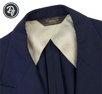 Mens 42 L Paul Stuart Navy Double Breast Gold Button Hopsack Knit Wool Blazer - Image 1 of 4