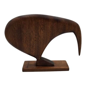 Teak Vintage Carved Wooden Bird Figurine Sculpture Stand Minimalist Home Decor - Picture 1 of 6