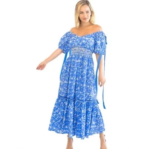 Neu mit Etikett Loveshack FANCY Angie Maxikleid Blue Jay BAUMWOLLE GRÖSSE 6 - Bild 1 von 11