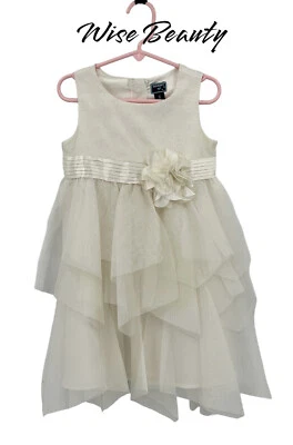 Vestido Old Navy para ocasiões especiais criança menina tamanho 4T creme dourado brilho tule - Imagem 1 de 4