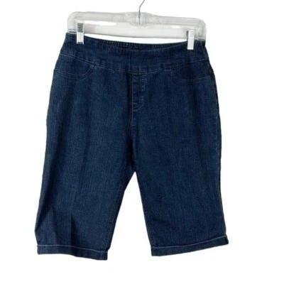 Soft Surroundings Pull On Stretch Denim Bermuda Shorts Women's XS Blue Cuffed - Image 1 of 4