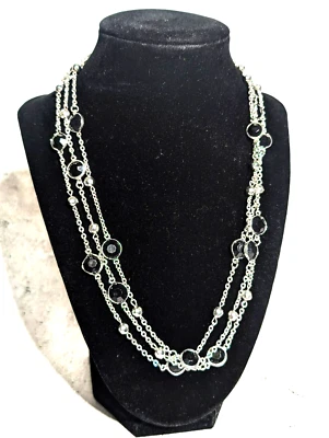 Collar Alfani Vintage Largo Tono Plata Redondo Negro Joya Eslabón Cadena Collar Foto 1 de 4