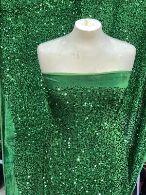 1 Yard smaragdgrün Pailletten Stretch Samt Kleiderstoff 58 Zoll - Bild 1 von 4