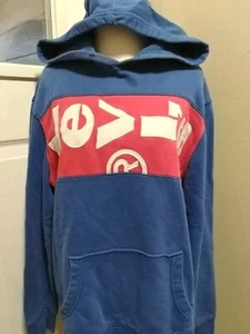 Levi's Rare Vintage 1990s Pullover Hoodie Sweatshirt Cotton Blue Colorblock Logo - Picture 1 of 10
