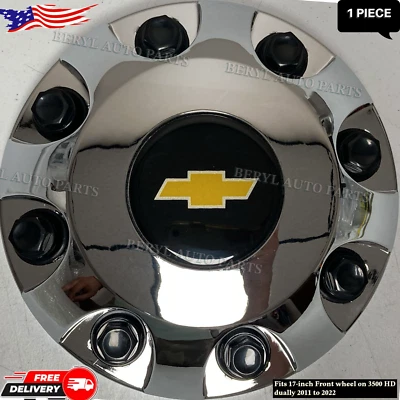 2011-2021 S.I.L.V.E..R.A.D.O 3500HD CHROME FRONT HUB CAP 8 LUG  GM #  95 9 78 01 - Image 1 of 2
