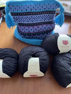 Hilos Lotus Otoño Viento Mezcla Algodón/Cachemira Negro #23, Lote 8906 Hilos-4 HILOS Foto 1 de 4