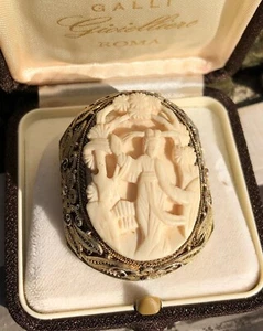 Antike Brosche massiv vergoldet Sterling Silber 925 filigran Geisha geschnitzt Kamee Jude - Bild 1 von 9