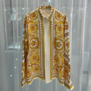 Button Down Shirt Men Fashion Yellow and White Summer Long Sleeve Casual Shirts - Picture 1 of 3