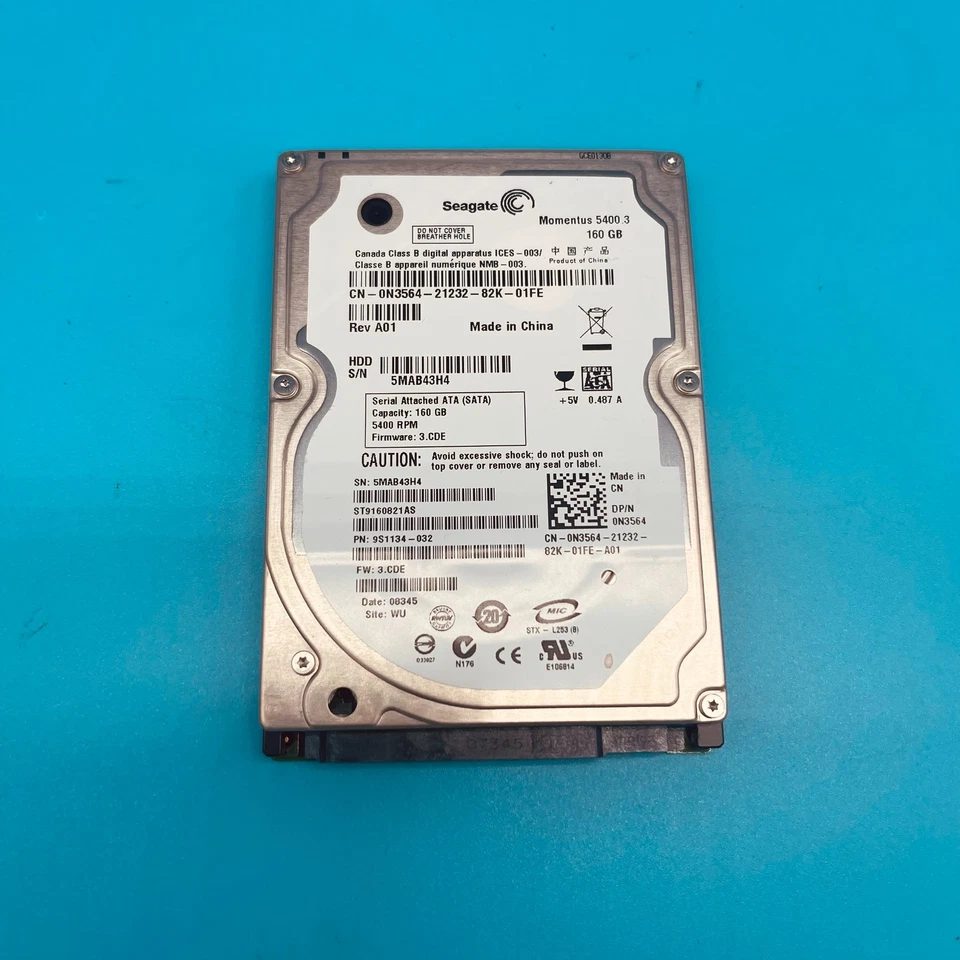 ST9160821AS 9S1134-032 WU 3.CDE Seagate 160GB 2.5" SATA 5400RPM Hard Drive - Image 1 of 1