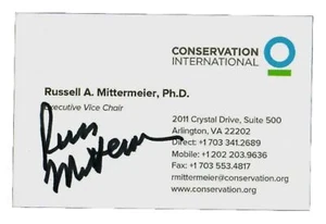 "Herpetologie Pionier" Russell Mittermeier handsignierte Visitenkarte - Bild 1 von 1