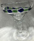 Mexican Hand Blown Blue Green Margarita Glass Bubble Glass Set Of 3 BRAND NEW!