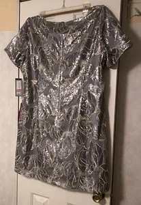 Neu mit Etikett 18W schönes Tahari Pailletten Spitze Minikleid gefüttert Kurzarm Blumenmuster - Bild 1 von 9